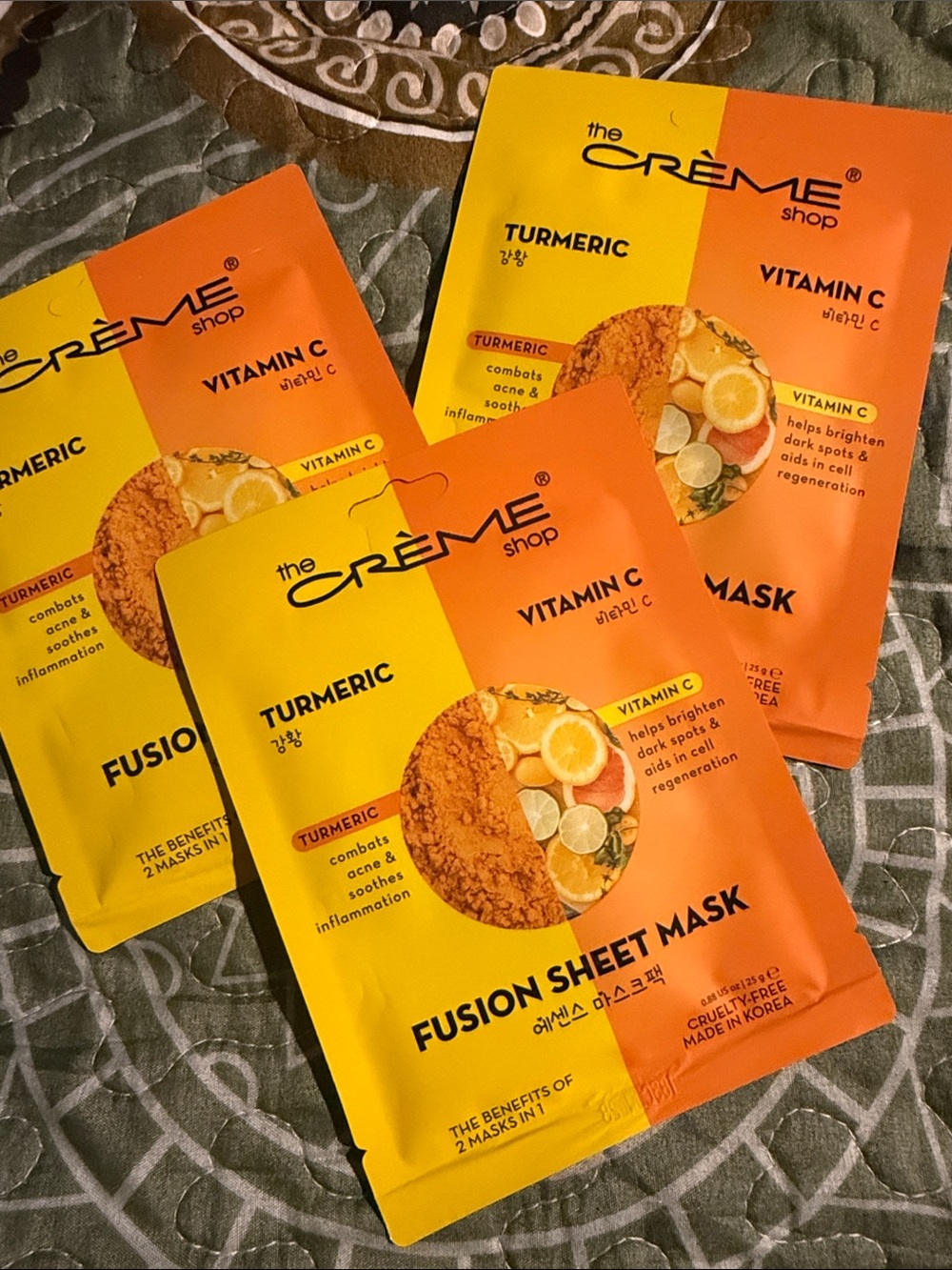 5/$25 The Crème Shop Turmeric + Vitamin C Fusion Sheet Mask — set of 3